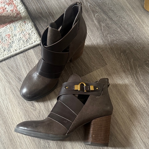 Isola Dark Brown Ankle Booties with Gold Buckle Leather Boots - Picture 3 of 11